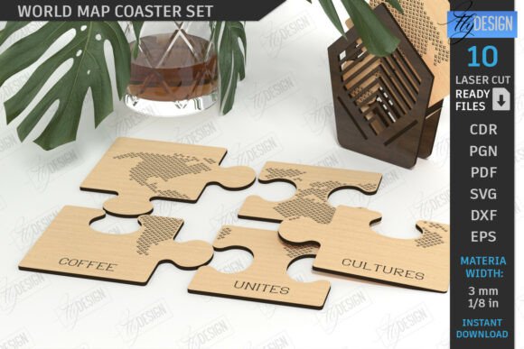 Download World Map Cup Coasters Kit Laser Cut|CNC - Premium Resources
